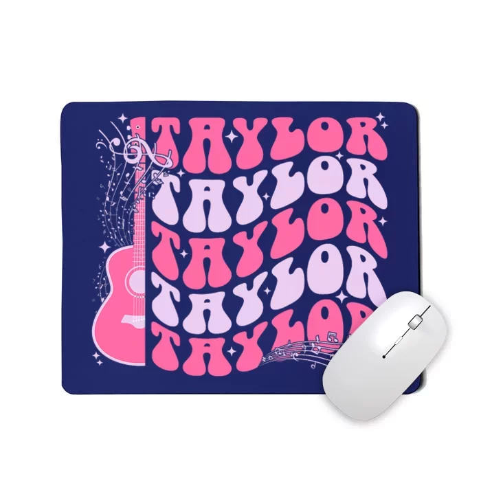 Girl Retro Taylor First Name Personalized Groovy Birthday Mousepad