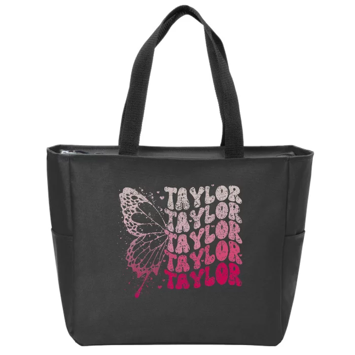 Girl Retro Taylor First Name Personalized Zip Tote Bag