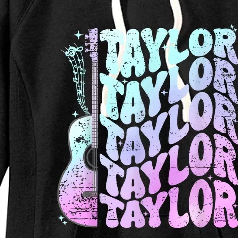 Girl Retro Taylor First Name Personalized Groovy 80S Pink Women's Fleece Hoodie