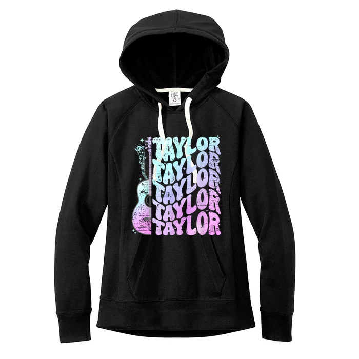 Girl Retro Taylor First Name Personalized Groovy 80S Pink Women's Fleece Hoodie