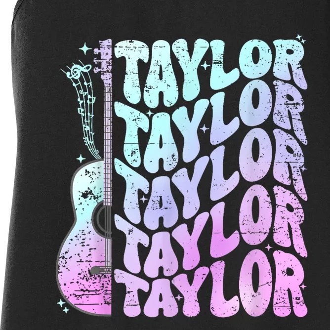 Girl Retro Taylor First Name Personalized Groovy 80S Pink Women's Racerback Tank