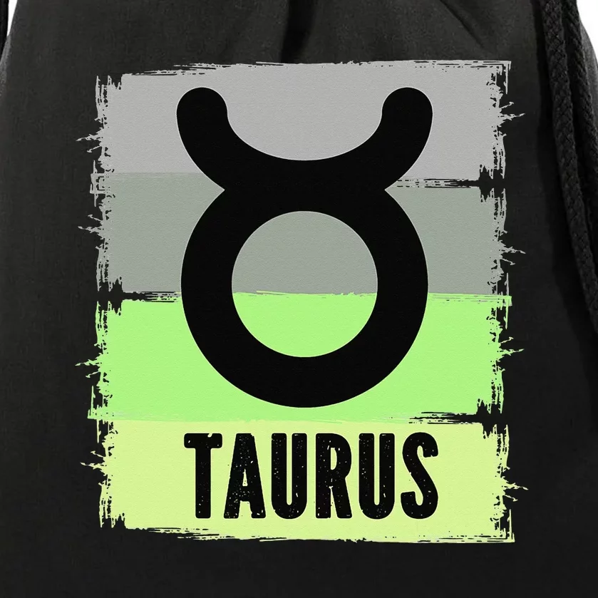 Green Retro Taurus Zodiac Birthday Born In May April Kings Drawstring Bag