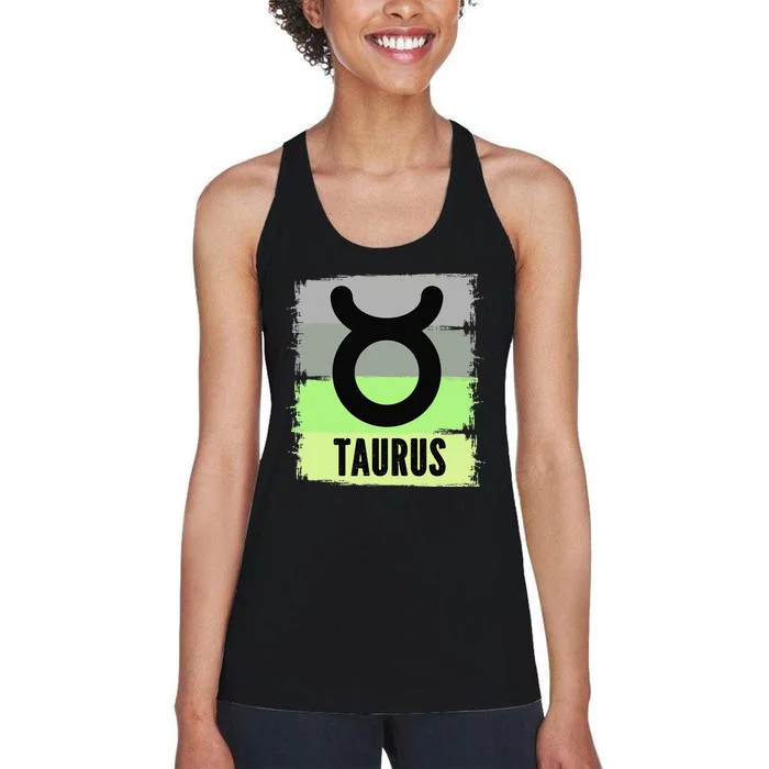 Green Retro Taurus Zodiac Birthday Born In May April Kings Women's Racerback Tank