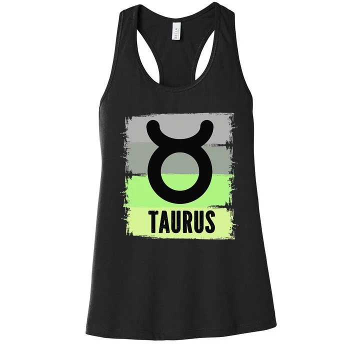 Green Retro Taurus Zodiac Birthday Born In May April Kings Women's Racerback Tank