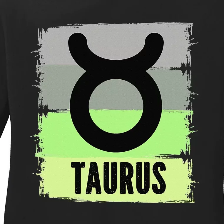 Green Retro Taurus Zodiac Birthday Born In May April Kings Ladies Long Sleeve Shirt