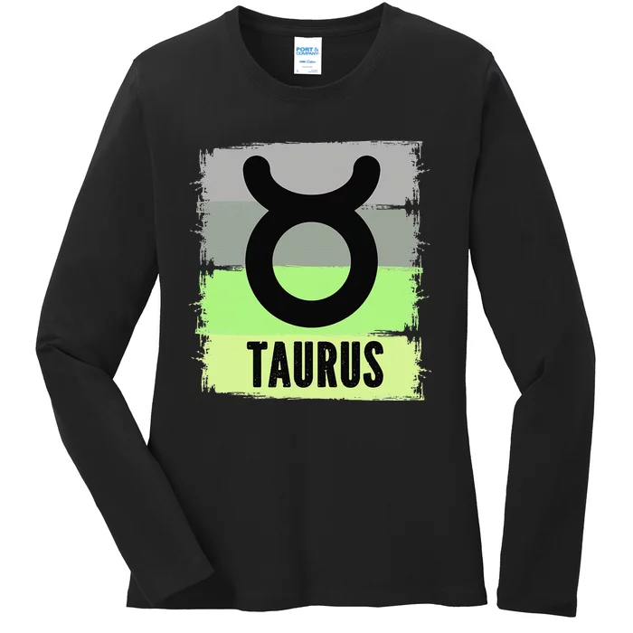 Green Retro Taurus Zodiac Birthday Born In May April Kings Ladies Long Sleeve Shirt