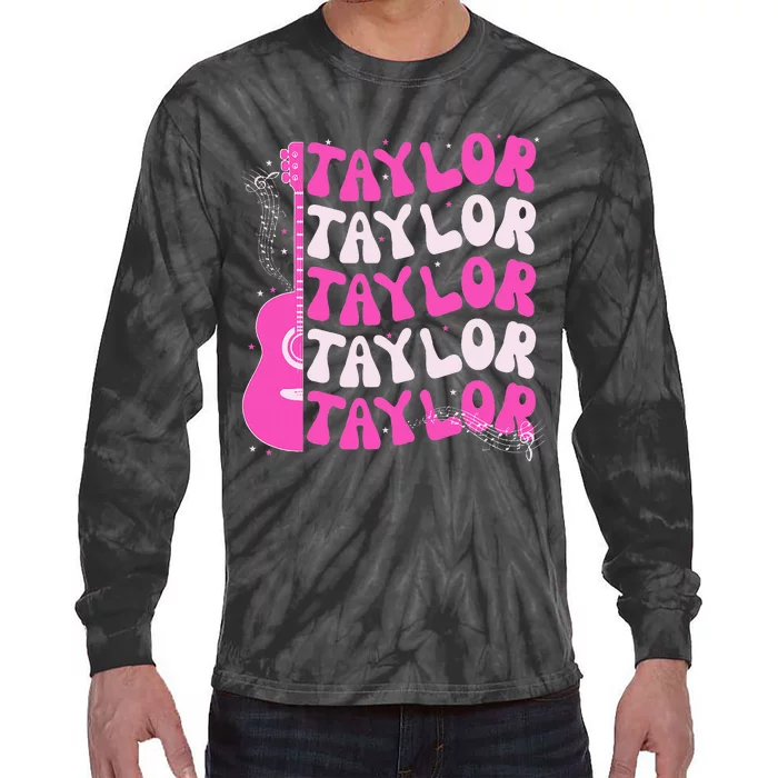 Girl Retro Taylor First Name Personalized Groovy Birthday Tie-Dye Long Sleeve Shirt