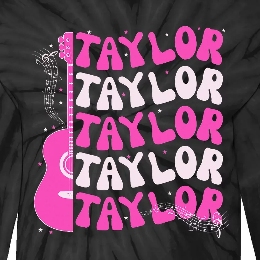 Girl Retro Taylor First Name Personalized Groovy Birthday Tie-Dye Long Sleeve Shirt