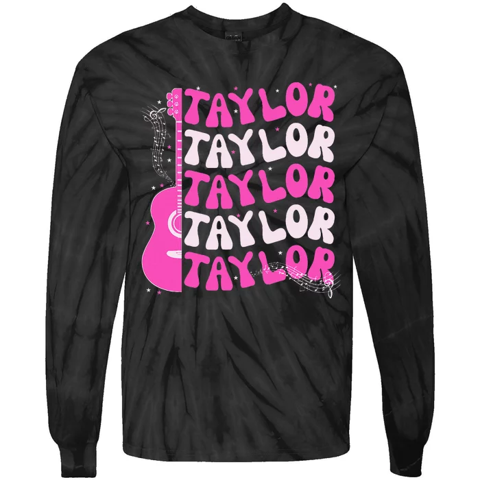 Girl Retro Taylor First Name Personalized Groovy Birthday Tie-Dye Long Sleeve Shirt