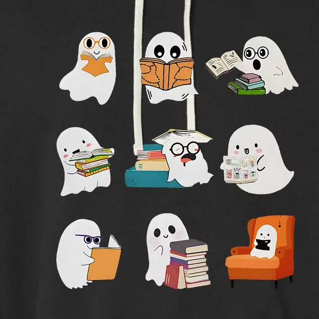 Ghost Reading Teacher Halloween Librarian Book Lover School Garment-Dyed Fleece Hoodie