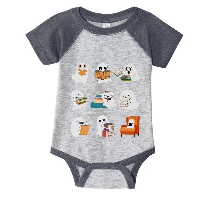 Ghost Reading Teacher Halloween Librarian Book Lover School Infant Baby Jersey Bodysuit