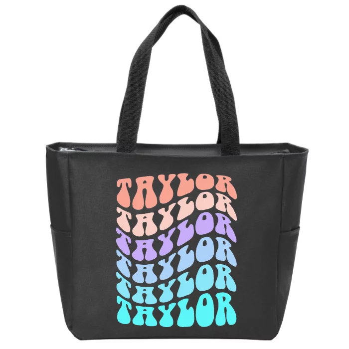 Girl Retro Taylor First Name Personalized Zip Tote Bag