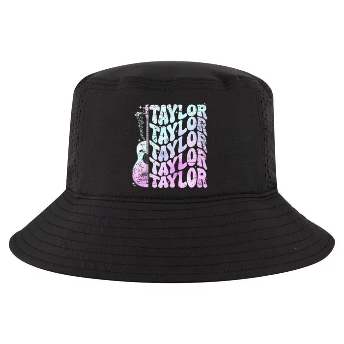 Girl Retro Taylor First Name Personalized Groovy 80S Pink Cool Comfort Performance Bucket Hat