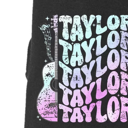 Girl Retro Taylor First Name Personalized Groovy 80S Pink Doggie 3-End Fleece Hoodie