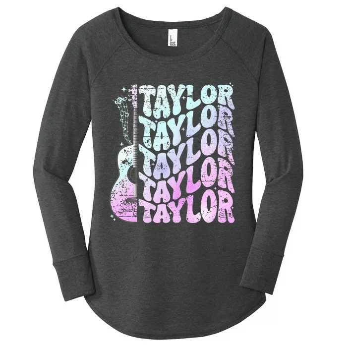 Girl Retro Taylor First Name Personalized Groovy 80S Pink Women's Perfect Tri Tunic Long Sleeve Shirt