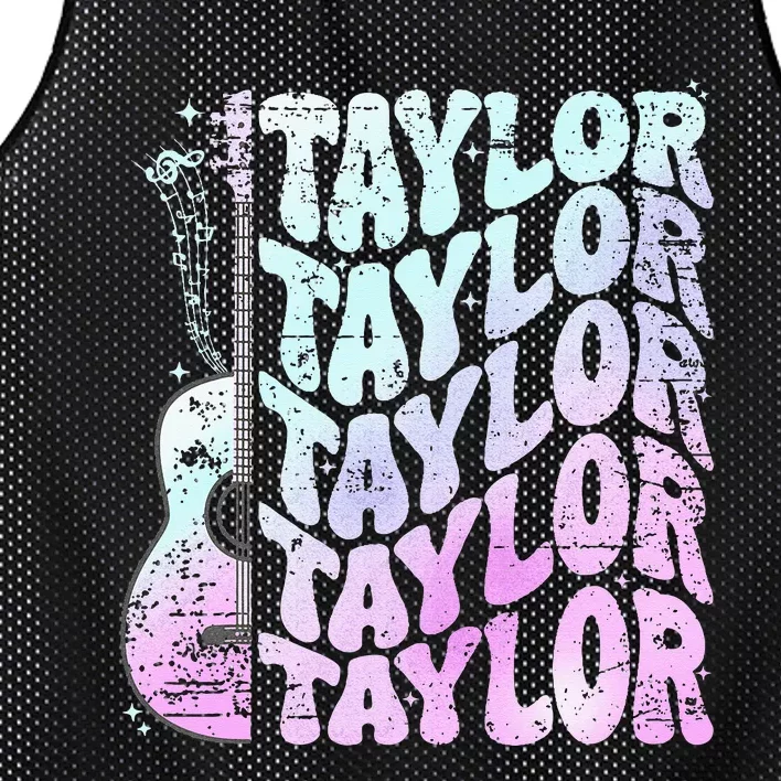 Girl Retro Taylor First Name Personalized Groovy 80S Pink Mesh Reversible Basketball Jersey Tank