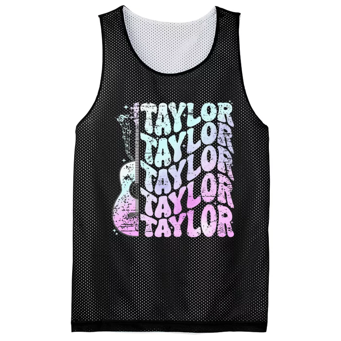 Girl Retro Taylor First Name Personalized Groovy 80S Pink Mesh Reversible Basketball Jersey Tank