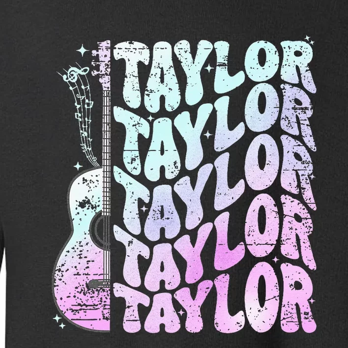 Girl Retro Taylor First Name Personalized Groovy 80S Pink Toddler Sweatshirt