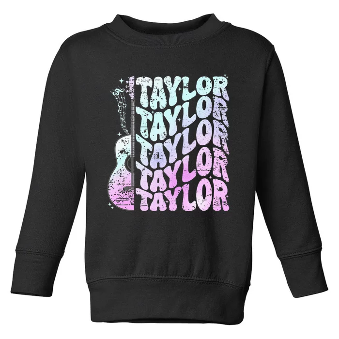 Girl Retro Taylor First Name Personalized Groovy 80S Pink Toddler Sweatshirt