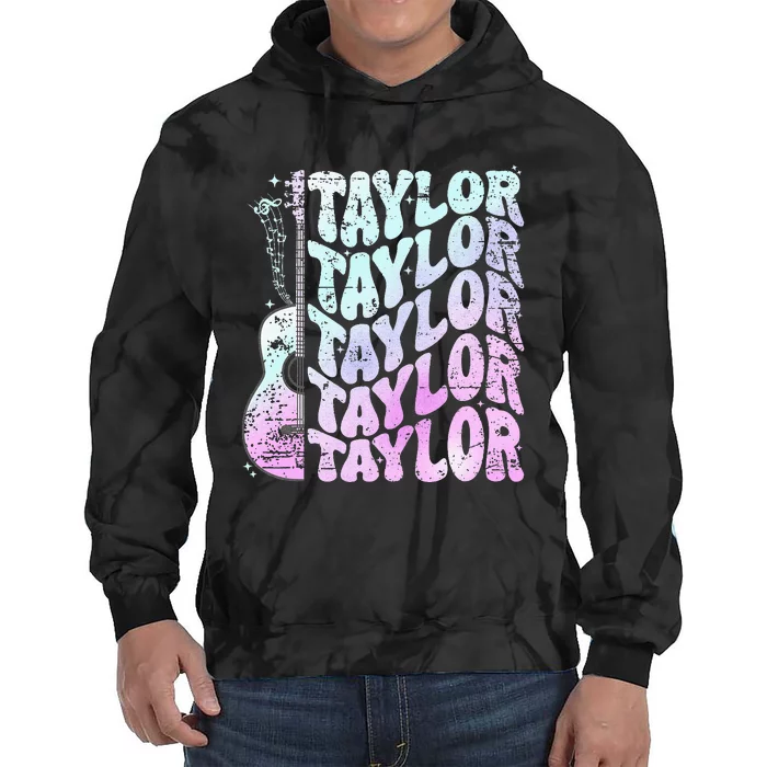 Girl Retro Taylor First Name Personalized Groovy 80S Pink Tie Dye Hoodie