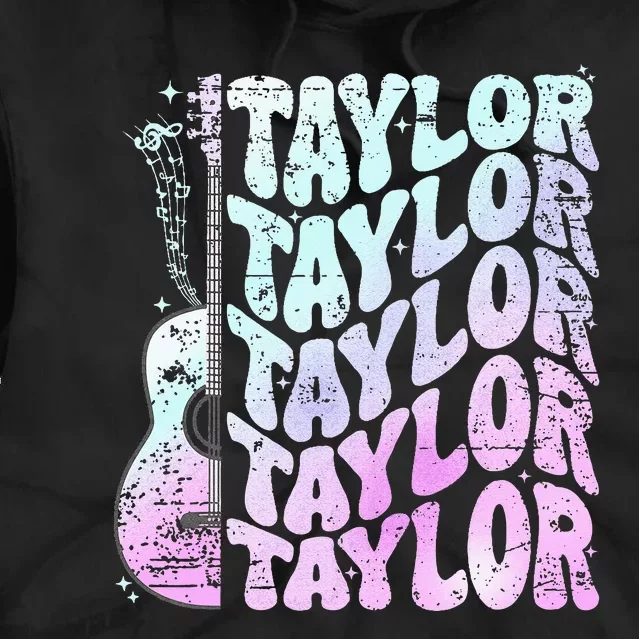 Girl Retro Taylor First Name Personalized Groovy 80S Pink Tie Dye Hoodie