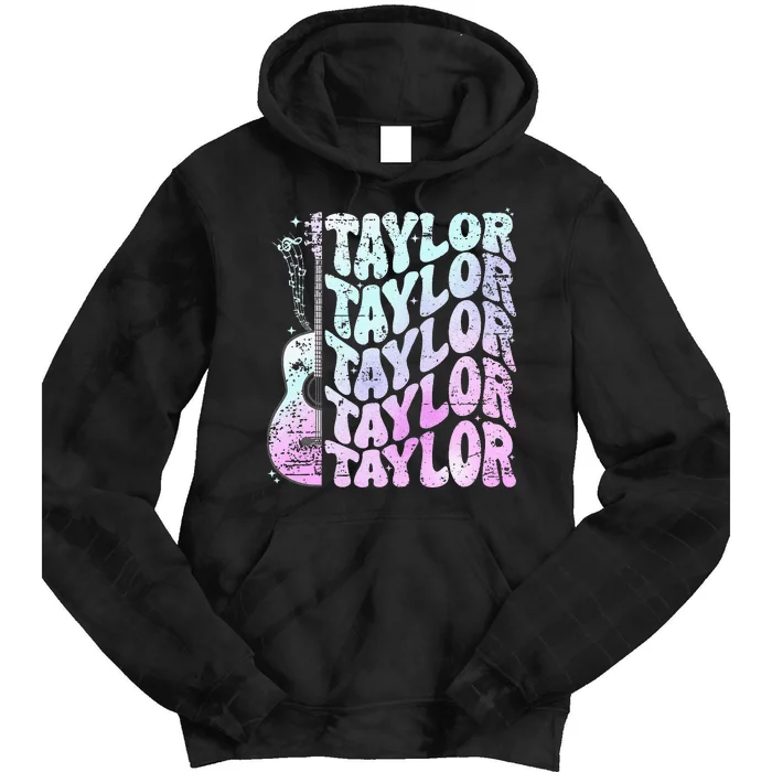 Girl Retro Taylor First Name Personalized Groovy 80S Pink Tie Dye Hoodie