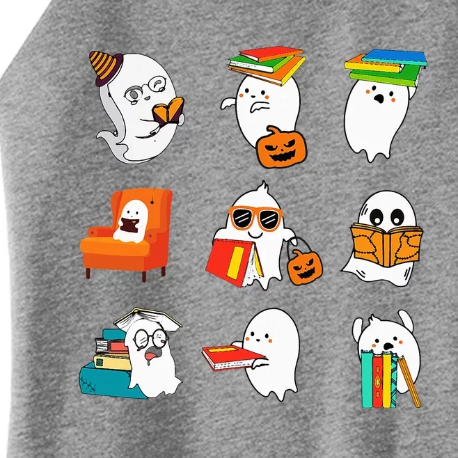 Ghost Reading Teacher Halloween Librarian Book Lover School Women’s Perfect Tri Rocker Tank