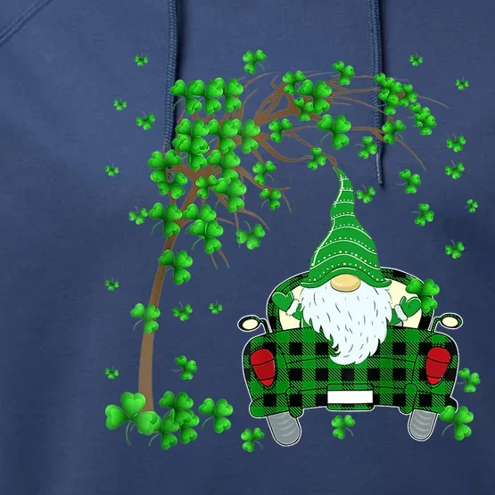 Gnome Riding Truck Happy Saint Patrick's Day Shamrock Tree Performance Fleece Hoodie