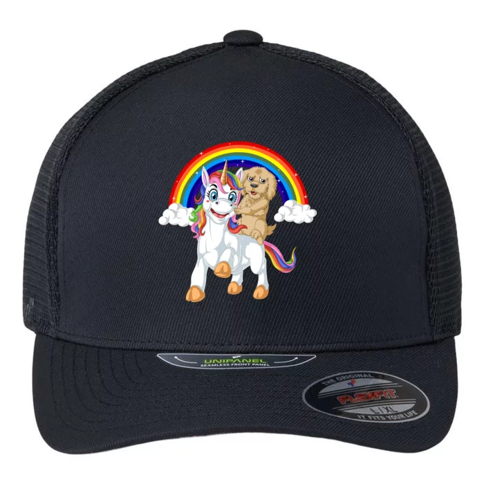 Goldendoodle Riding Unicorn Flexfit Unipanel Trucker Cap