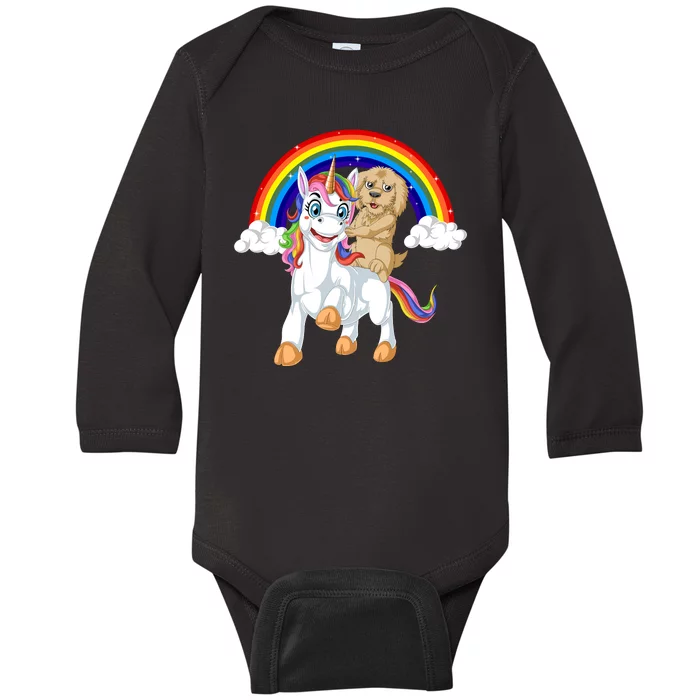 Goldendoodle Riding Unicorn Baby Long Sleeve Bodysuit