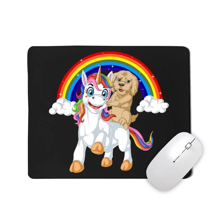 Goldendoodle Riding Unicorn Mousepad