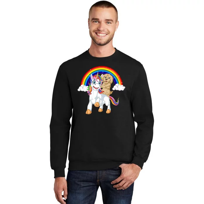 Goldendoodle Riding Unicorn Tall Sweatshirt