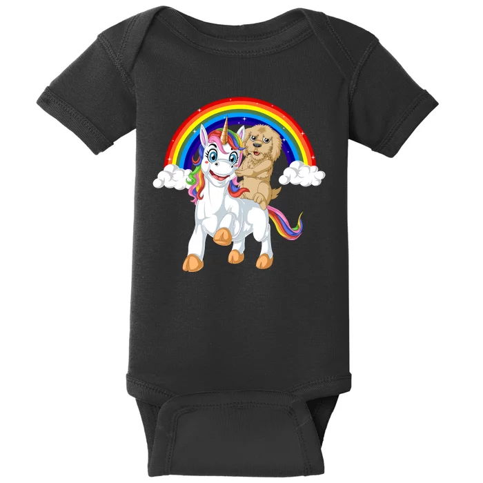 Goldendoodle Riding Unicorn Baby Bodysuit