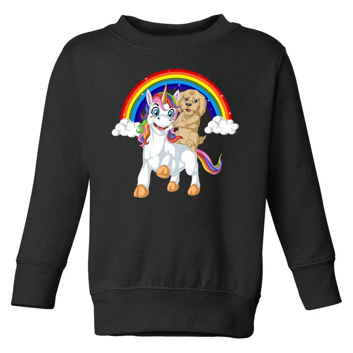 Goldendoodle Riding Unicorn Toddler Sweatshirt