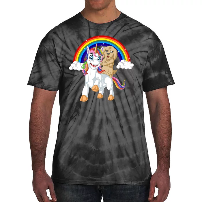 Goldendoodle Riding Unicorn Tie-Dye T-Shirt