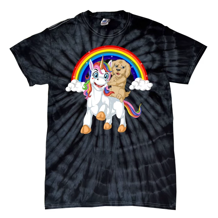 Goldendoodle Riding Unicorn Tie-Dye T-Shirt