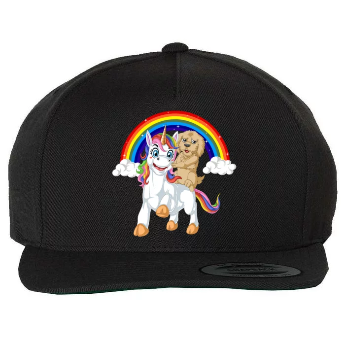 Goldendoodle Riding Unicorn Wool Snapback Cap