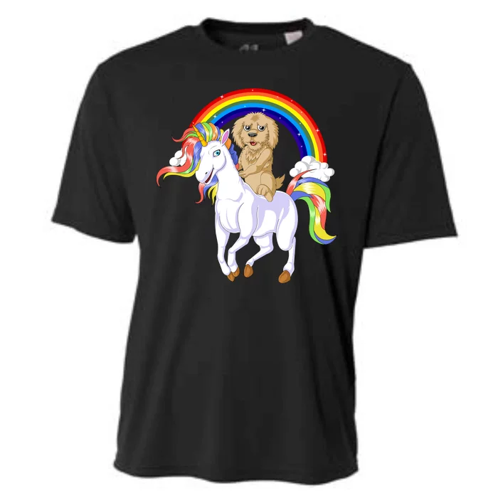 Goldendoodle Riding Unicorn Cooling Performance Crew T-Shirt