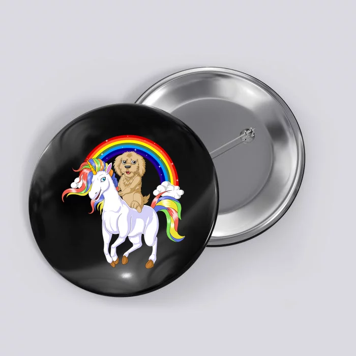 Goldendoodle Riding Unicorn Button