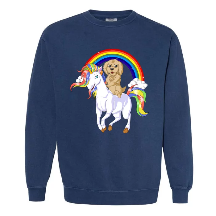 Goldendoodle Riding Unicorn Garment-Dyed Sweatshirt