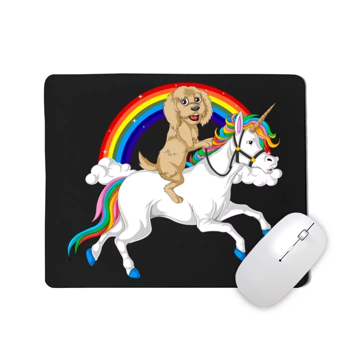 Goldendoodle Riding Unicorn Mousepad