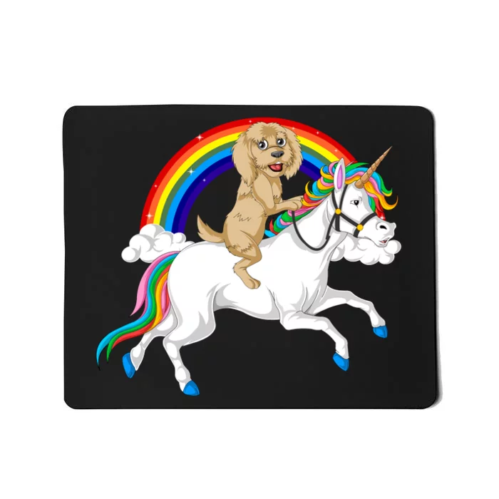 Goldendoodle Riding Unicorn Mousepad