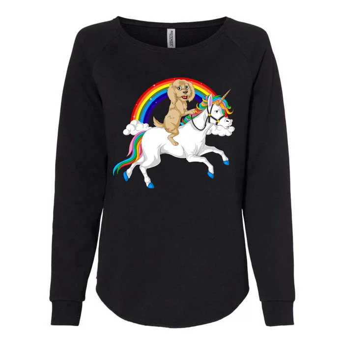 Goldendoodle Riding Unicorn Womens California Wash Sweatshirt