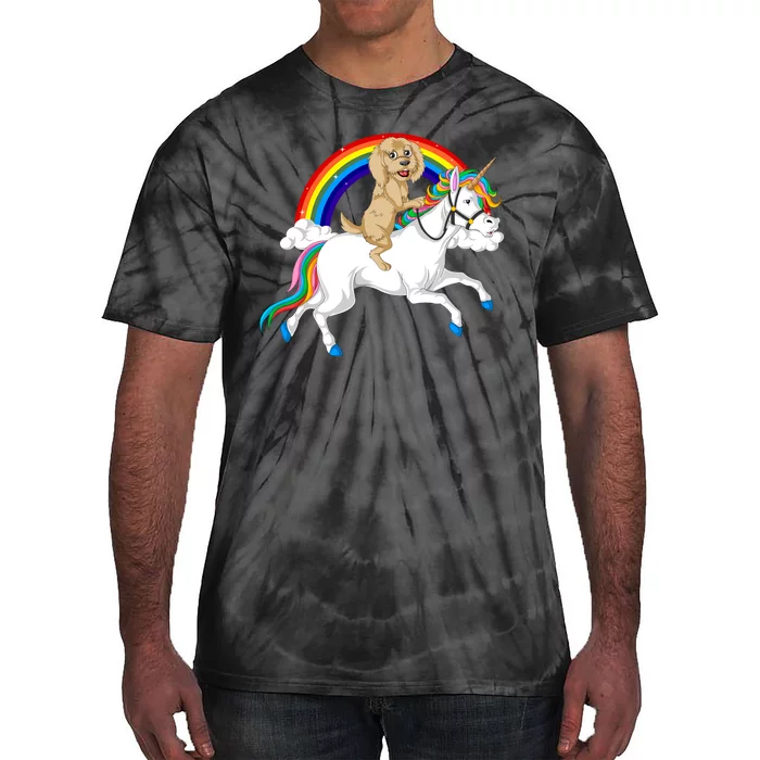 Goldendoodle Riding Unicorn Tie-Dye T-Shirt