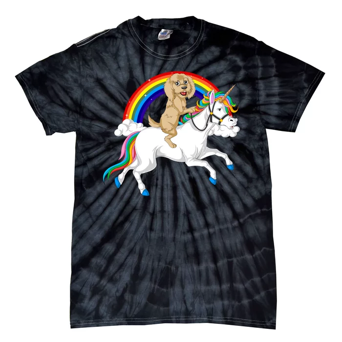 Goldendoodle Riding Unicorn Tie-Dye T-Shirt