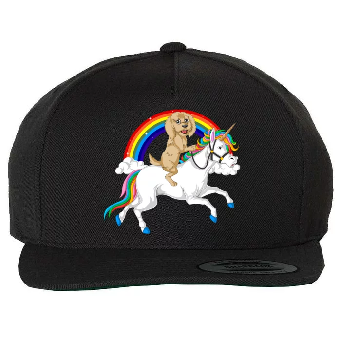 Goldendoodle Riding Unicorn Wool Snapback Cap