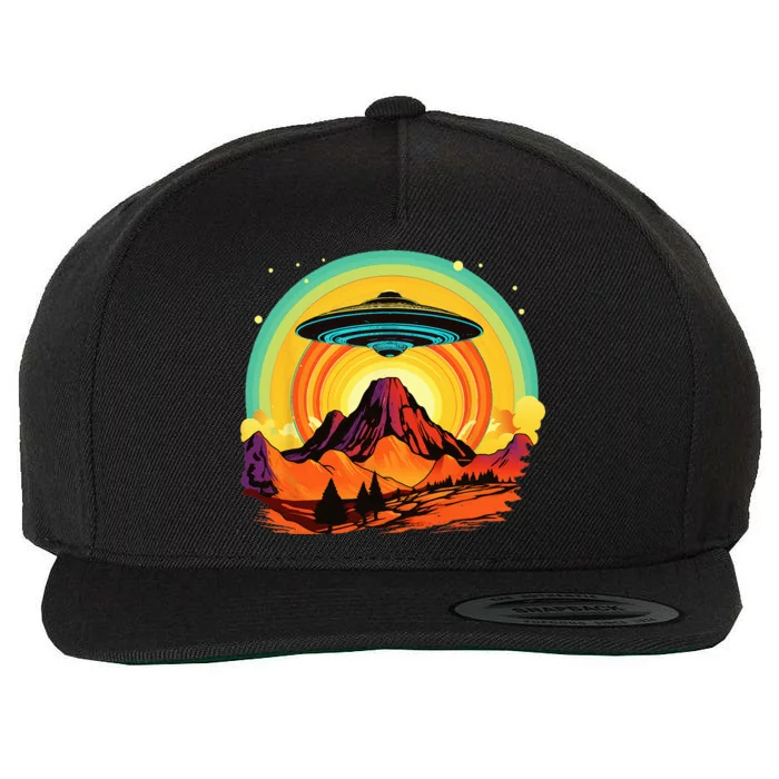 Groovy Retro UFO Alien Encounter Over Red Rock Formations Wool Snapback Cap