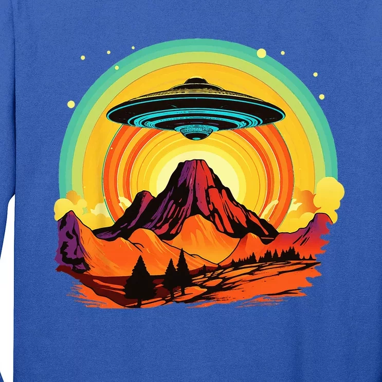 Groovy Retro UFO Alien Encounter Over Red Rock Formations Long Sleeve Shirt