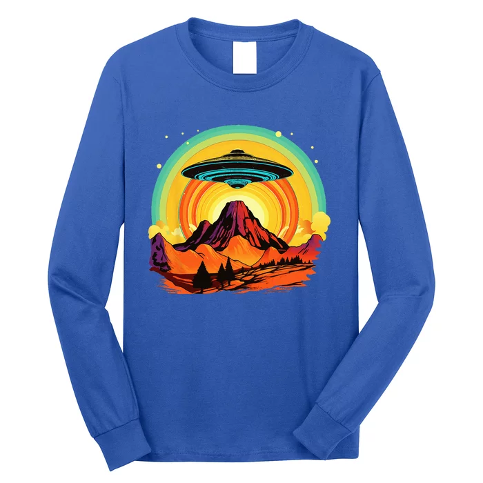 Groovy Retro UFO Alien Encounter Over Red Rock Formations Long Sleeve Shirt