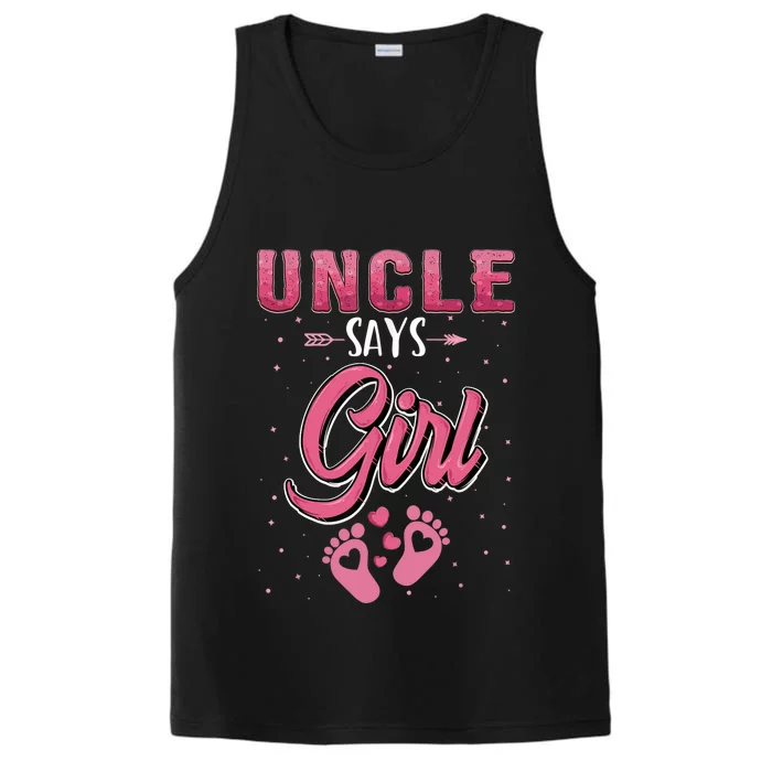 Gender Reveal Uncle Says Girl Baby Matching Family Set Performance Tank